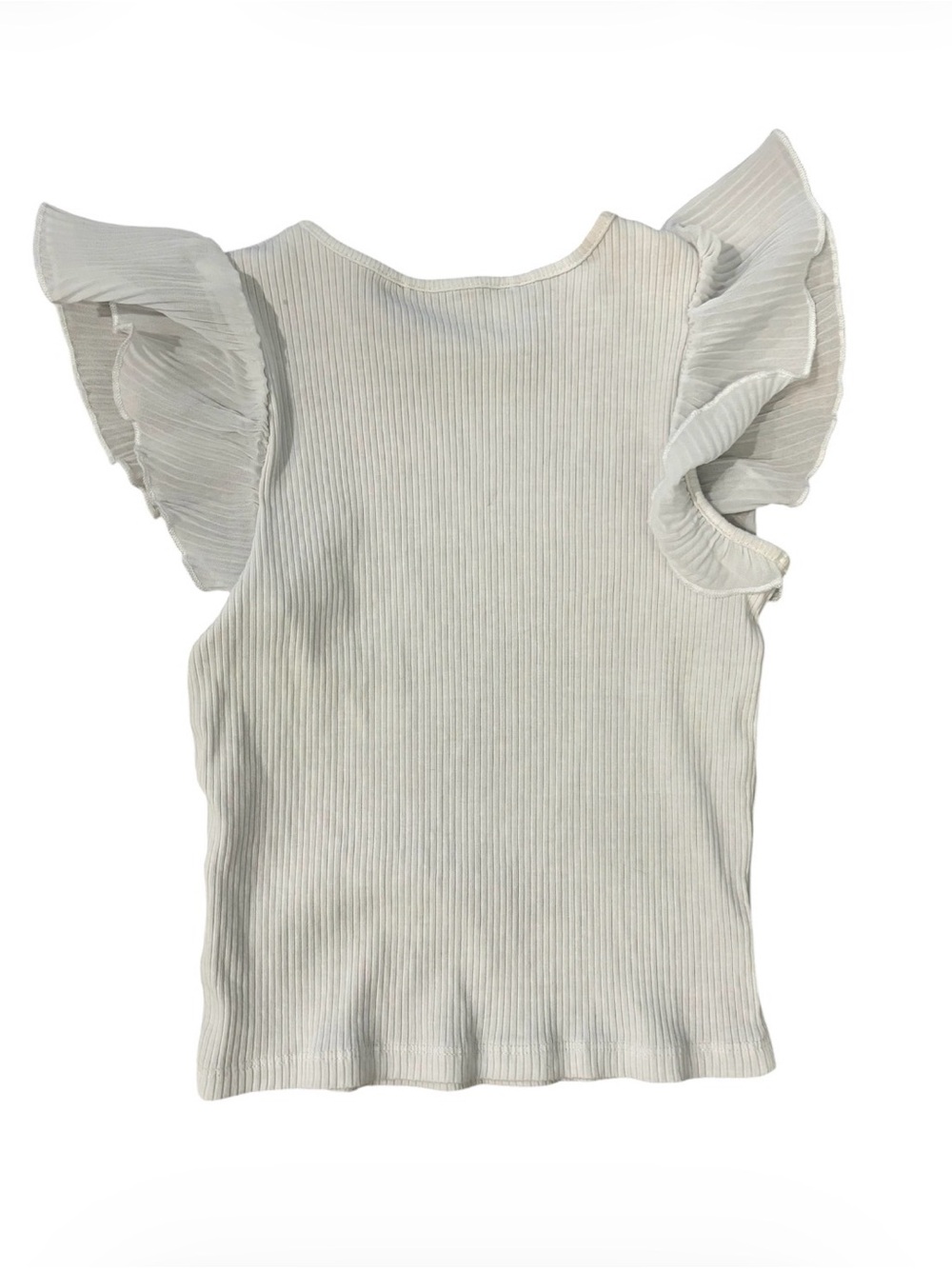H&M Light Blue Ribbed Flutter Sleeve Top Girls - Picture 3 of 3